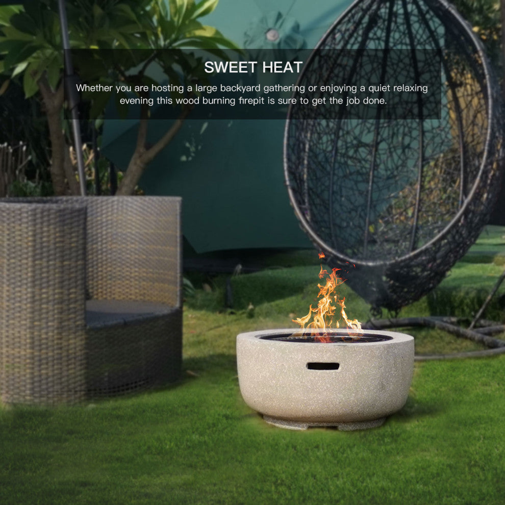 17'' H x 24'' W Polyresin Wood Burning Outdoor Fire Pit