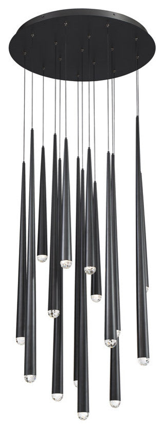Cascade LED 15-Light Crystal Round Chandelier 3500K, Black