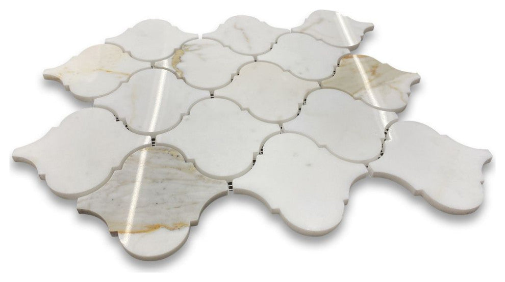 Calacatta Gold Calcutta Marble Arabesque Lantern Baroque Tile Polished, 1 sheet
