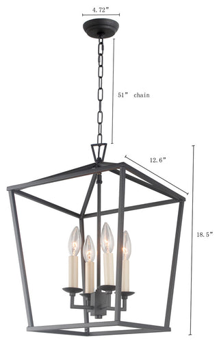 4-Light Lantern Chandelier, Aged Iron