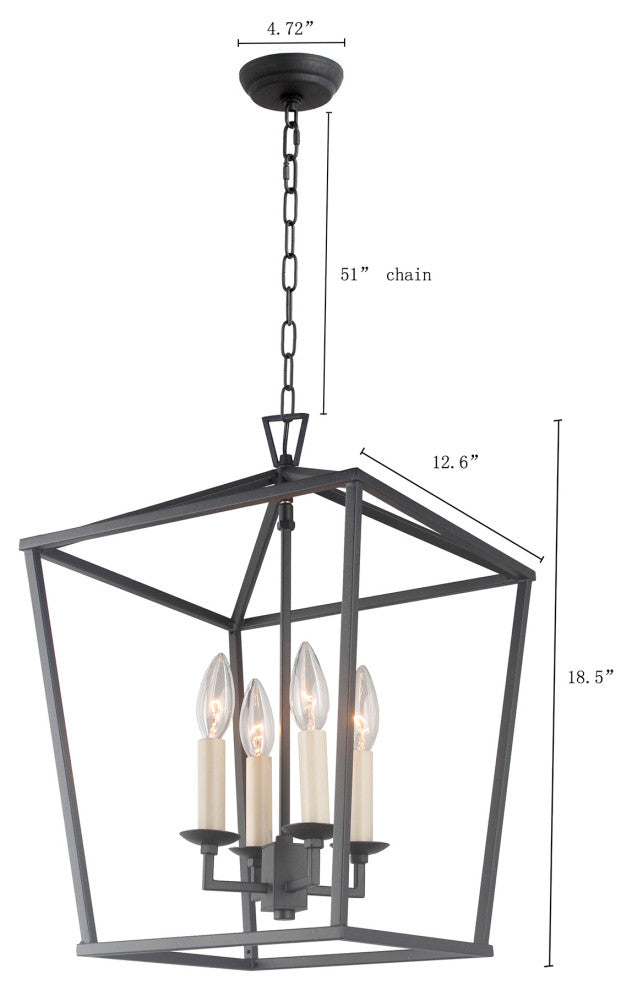 4-Light Lantern Chandelier, Aged Iron