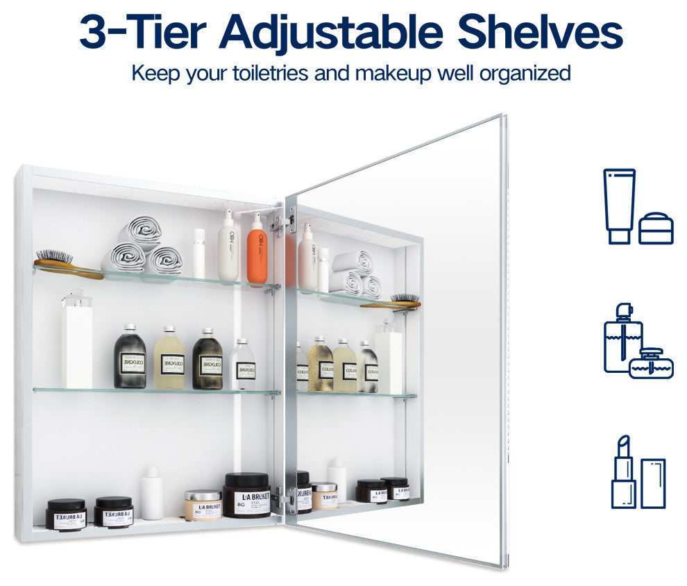 Aurora Recessed or Surface Mount Frameless Medicine Cabinet,24x30Inch
