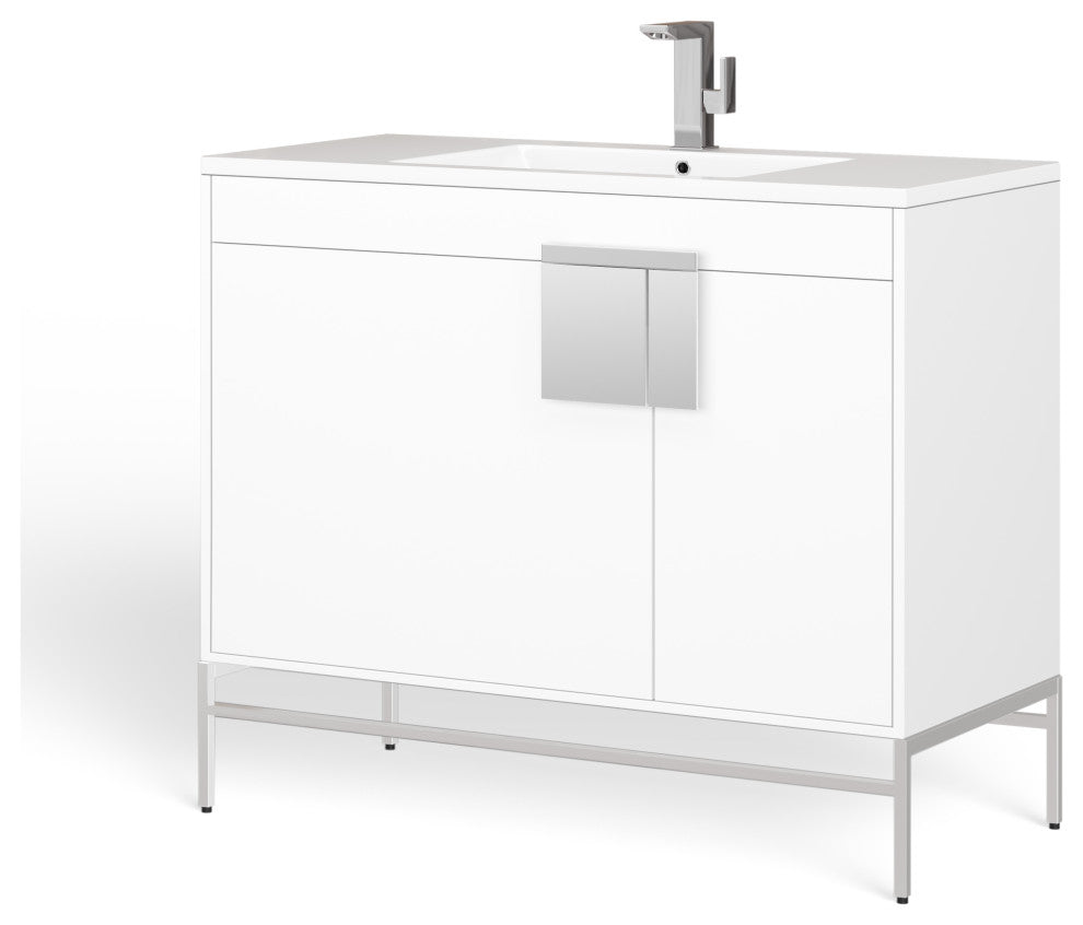 The Lancado Bathroom Vanity, White, 40", Single Sink, Freestanding