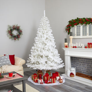 8' White Faux Christmas Tree With 1500 Bendable Branches and 450 LED Lights