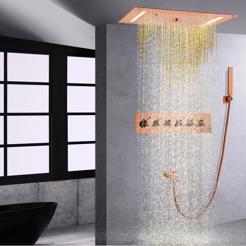 Led Mist Rainfall Shower System and Handheld Shower, Rose Gold