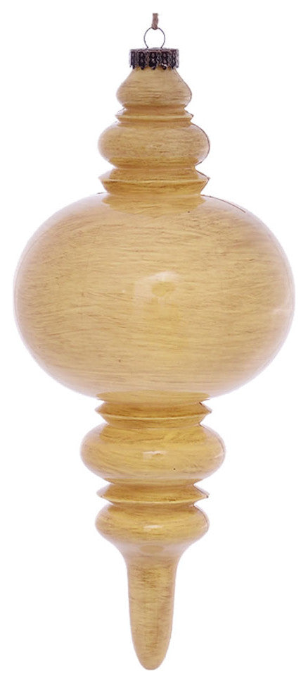 Vickerman Mc197590 13" Tan Wood Grain Finial Ornament
