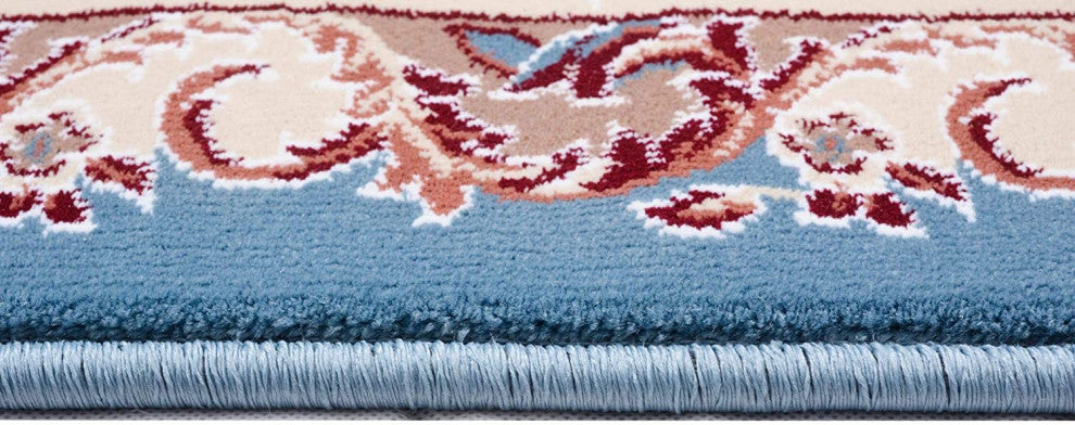 5" x 8" Blue and Cream Embellished Area Rug