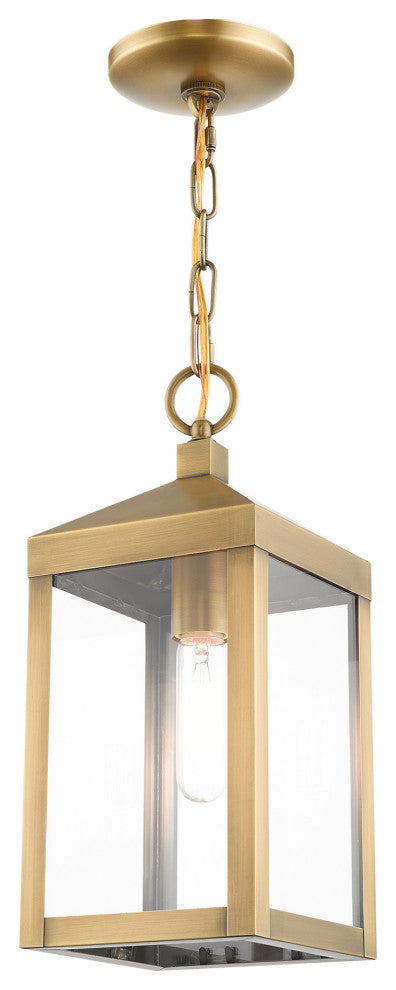 Livex Lighting Nyack 1 Light Antique Brass Small Outdoor Pendant Lantern