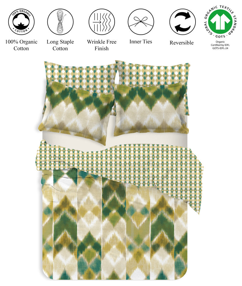 Delara GOTS Organic Cotton Aztec Reversible Print Duvet Cover Set, Queen(88"x92"