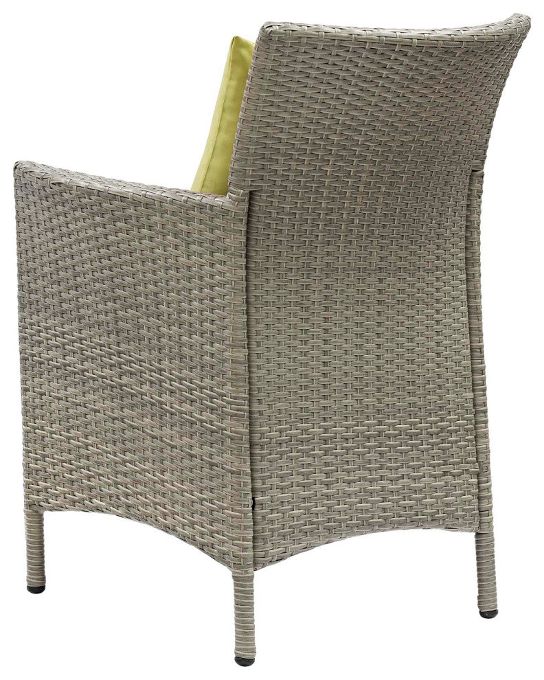 Side Dining Chair and Table Set, Rattan, Wicker, Gray Green, Outdoor