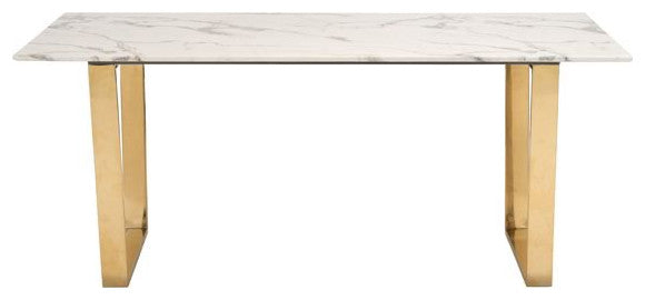HomeRoots 70.9" X 35.4" X 29.7" Stone And Gold Dining Table