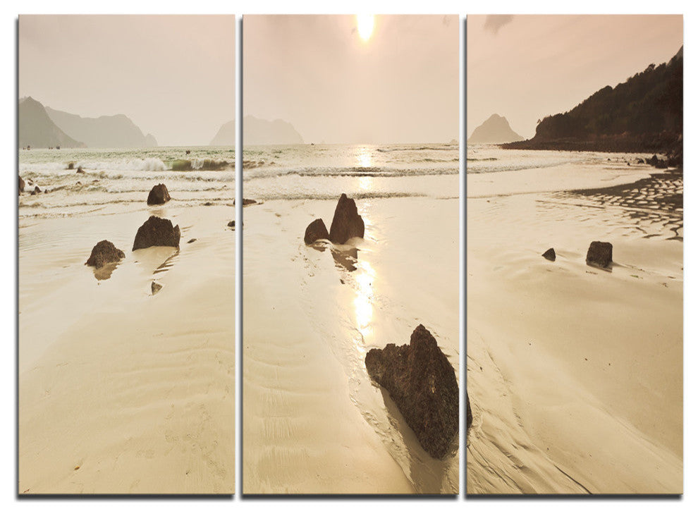 "Sunrise Over Rocky Sea Panorama" Metal Wall Art, 3 Panels, 36"x28"