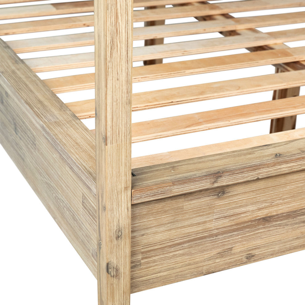 Finn Acacia Upholstered Headboard Platform Canopy Bed, Eastern King