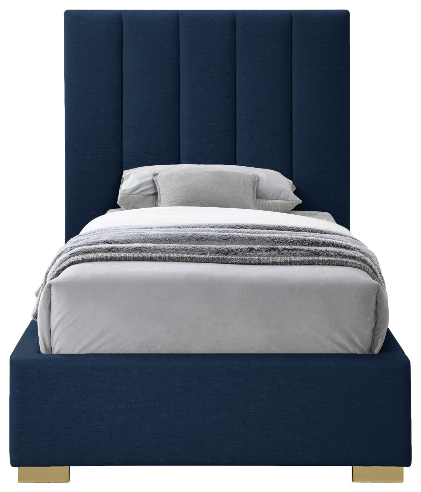 Pierce Linen Textured Fabric Upholstered Bed, Navy, Twin