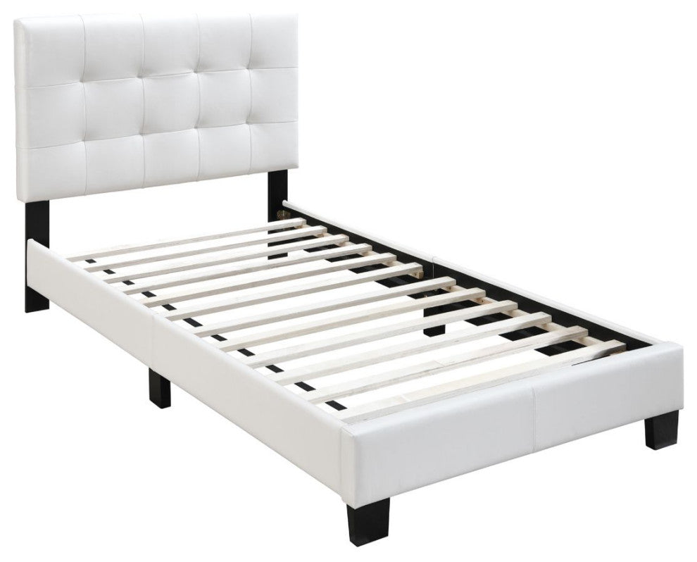 Faux Leather Upholstered Bed, White, Full