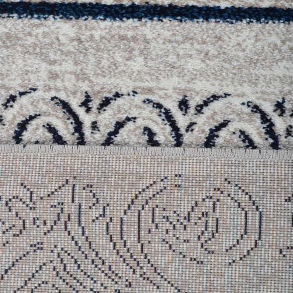 Machine Woven Heatset Polypropylene Area Rug Contemporary Beige Blue, [Rectangle] 4'x6'