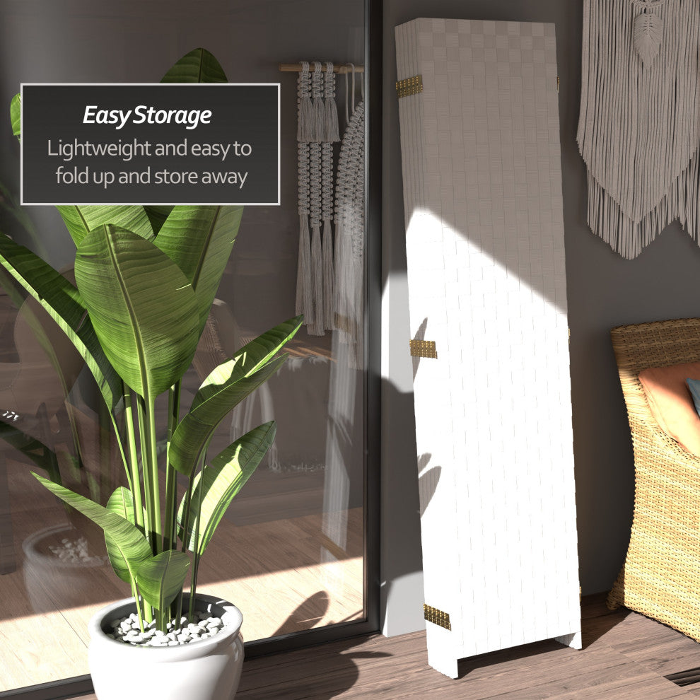 6 ft. Tall Woven Fiber Outdoor All Weather Room Divider 6 Panel White