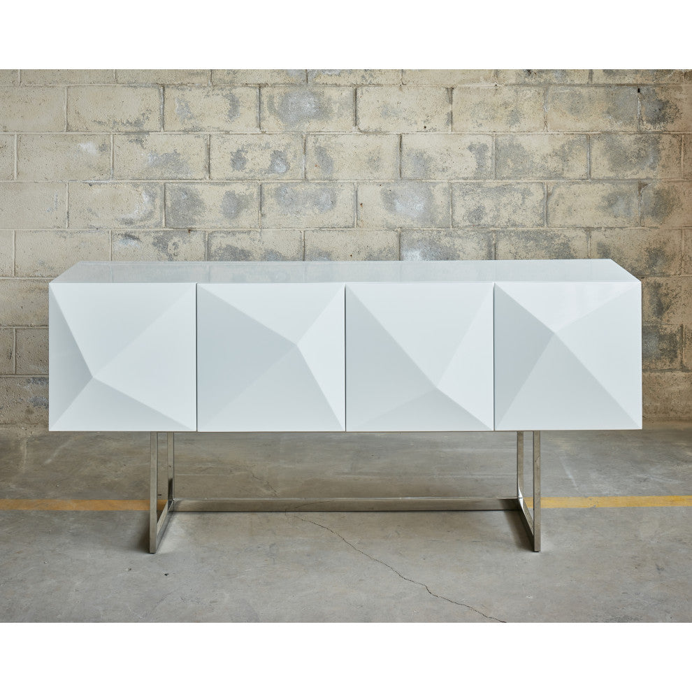 Cube Sideboard, High Gloss White, Stainless Steel