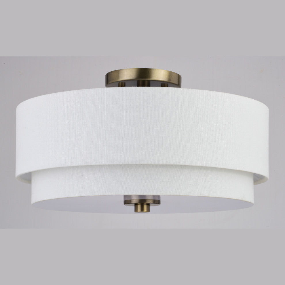 Burnaby Mid-Century Drum Semi Flush Ceiling Light, Matte Brass, 16"Wx9"Hx16"D