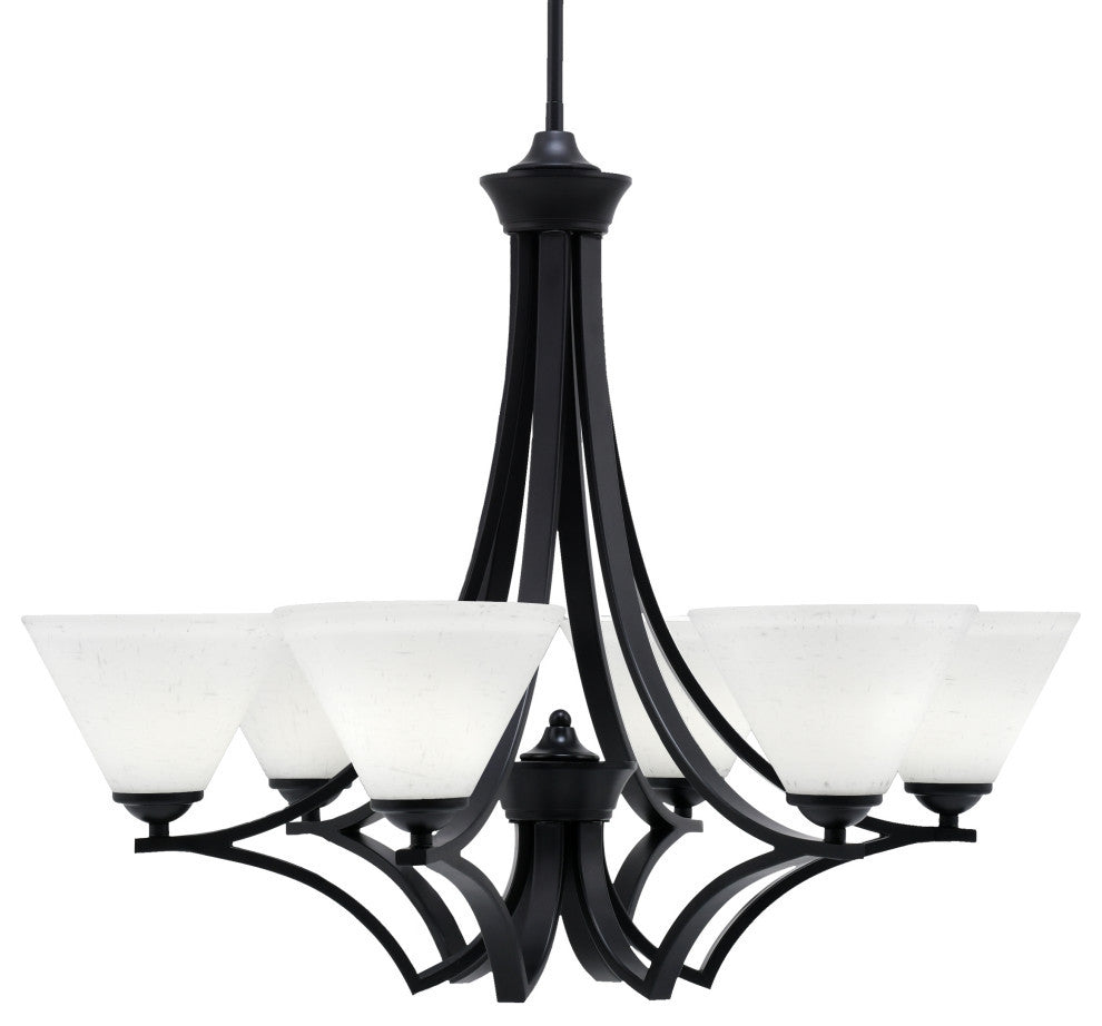Zilo 6 Light Chandelier, Matte Black Finish With 7" White Muslin Glass