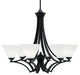 Zilo 6 Light Chandelier, Matte Black Finish With 7" White Muslin Glass