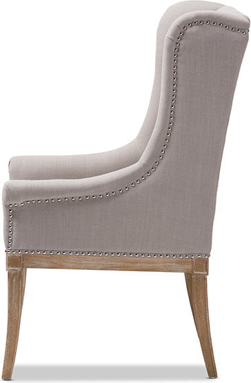 Cedulie French Provincial Beige Fabric Upholstered Whitewashed Oak Lounge Chair
