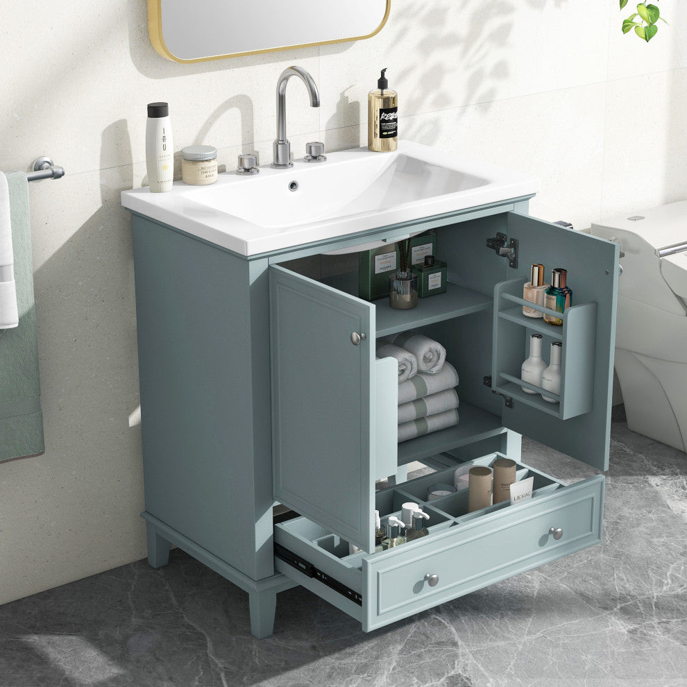 TATEUS 30" Green Bathroom Vanity with Sink - Modern Design, Functional Storage