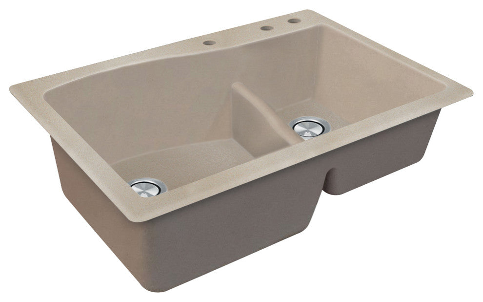 Aversa SilQ Granite 33"Drop-in Kitchen Sink with 3 Faucet Holes in Cafe Latte
