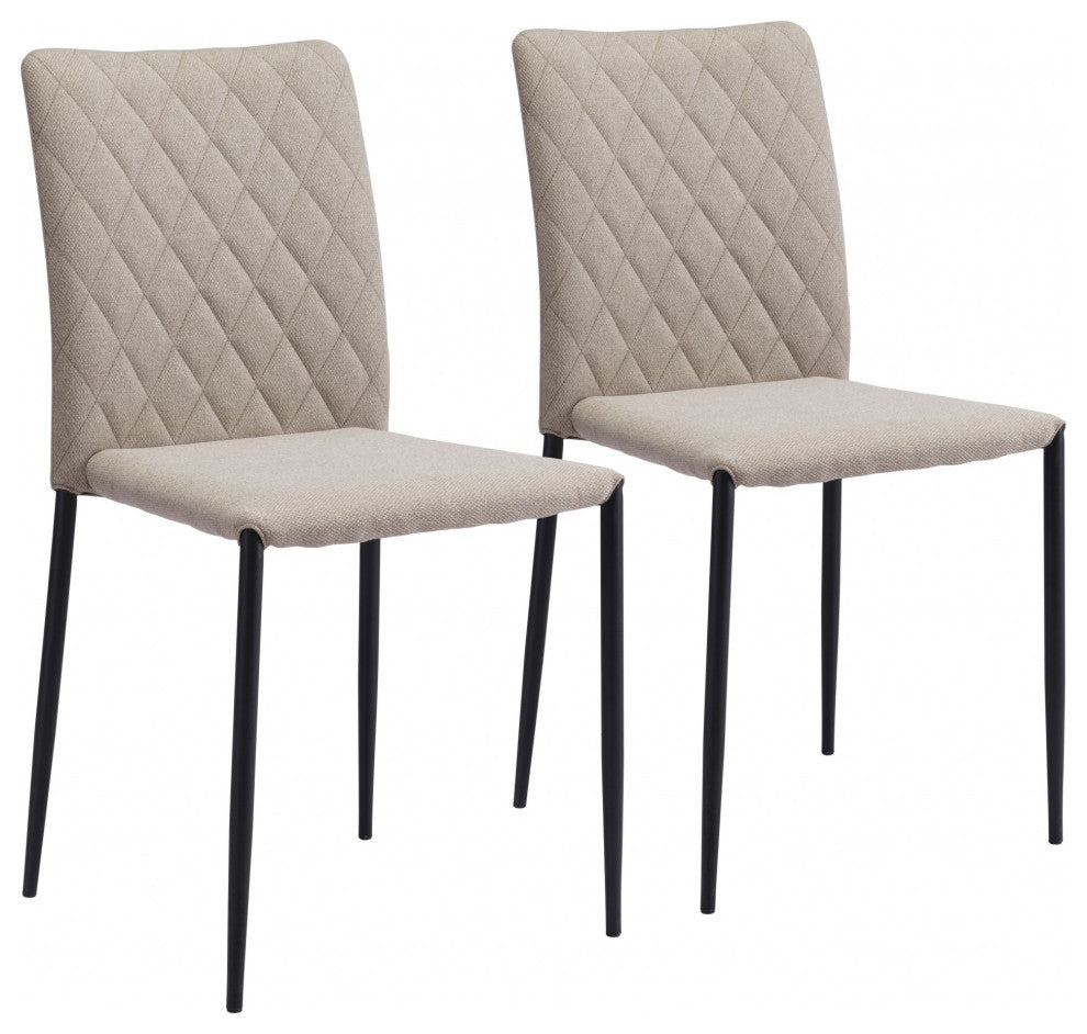 Set of Two Beige Diamond Weave Dining Chairs