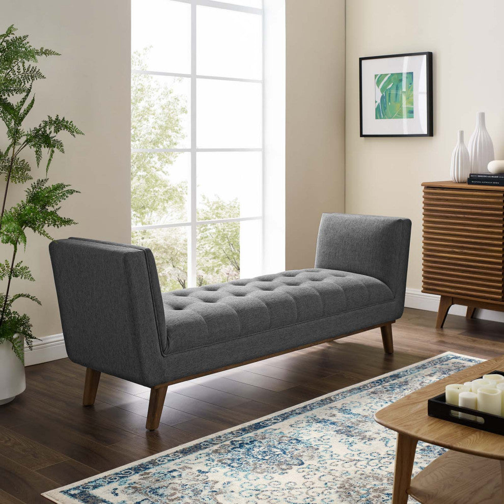 Haven Tufted Button Upholstered Fabric Accent Bench - Gray