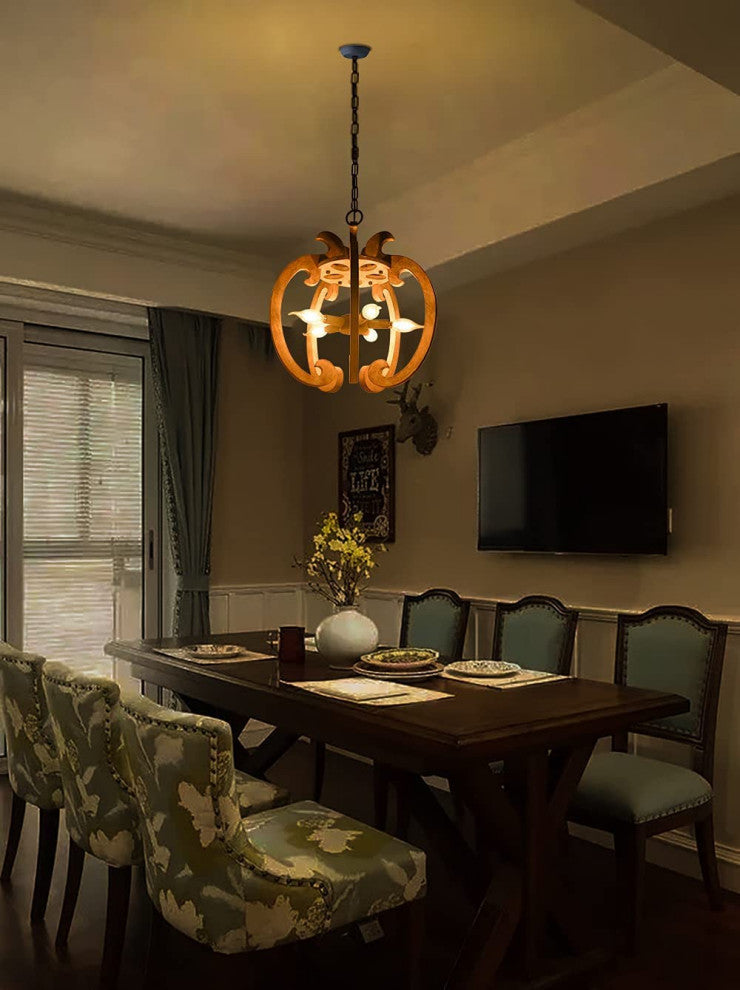5 Light Wood Chandelier Farmhouse Pendant Hanging Light Fixture