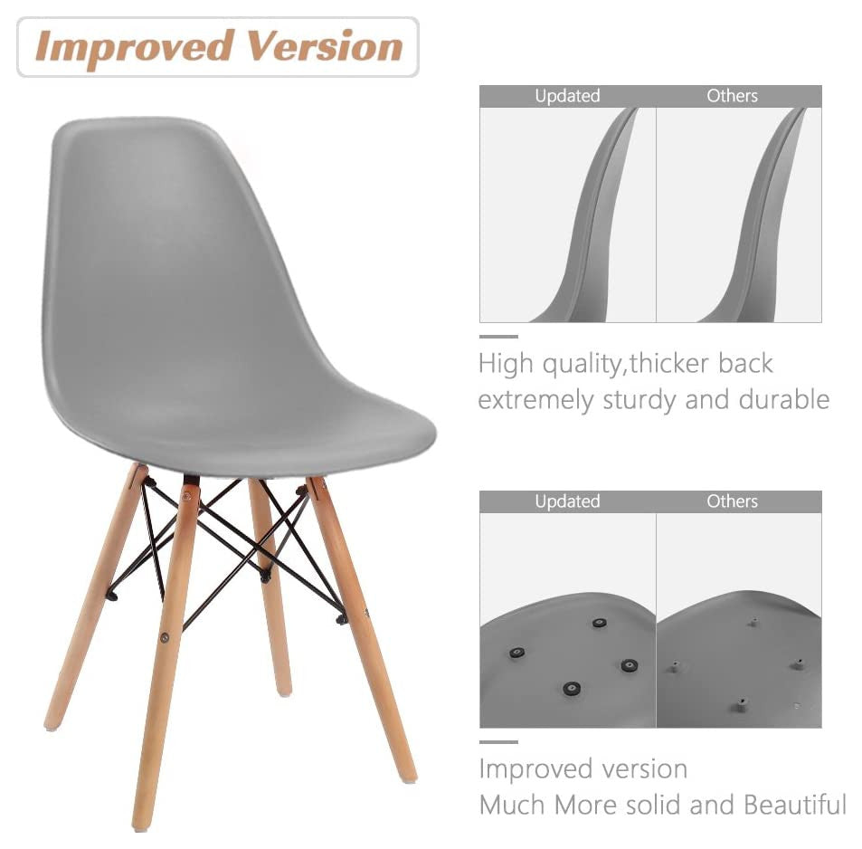 Mid Century Modern Dining Chair for Kitchen, Dining, Living Room Set of 4, Grey