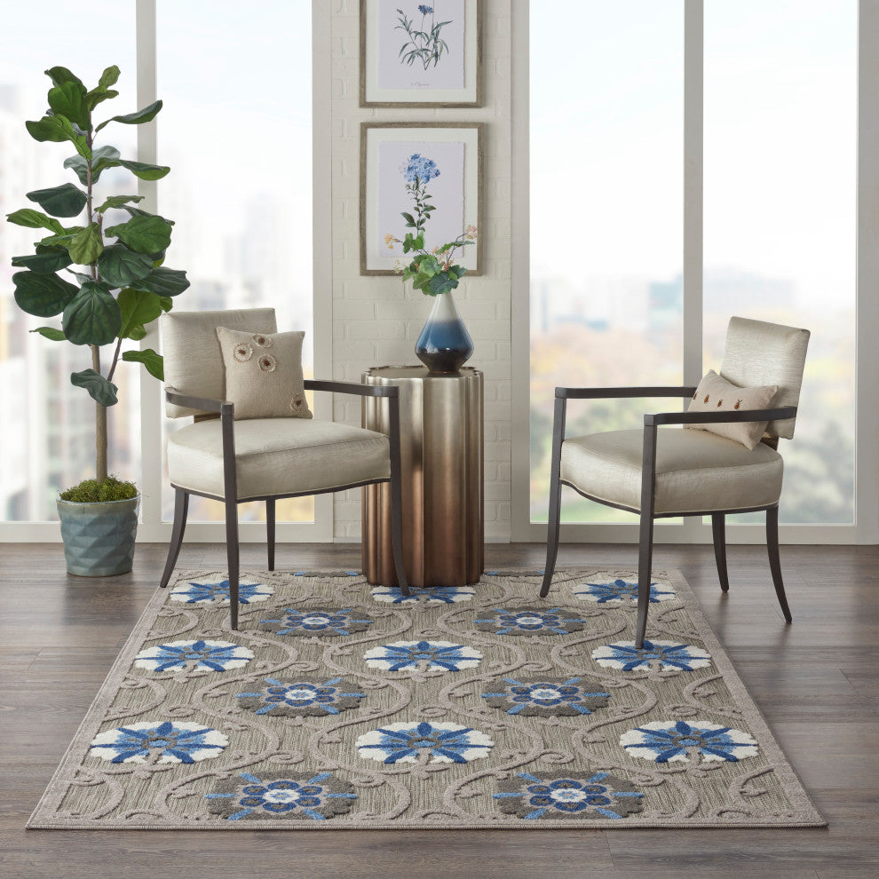 Nourison Aloha 6' x 9' Grey/Blue Contemporary Area Rug