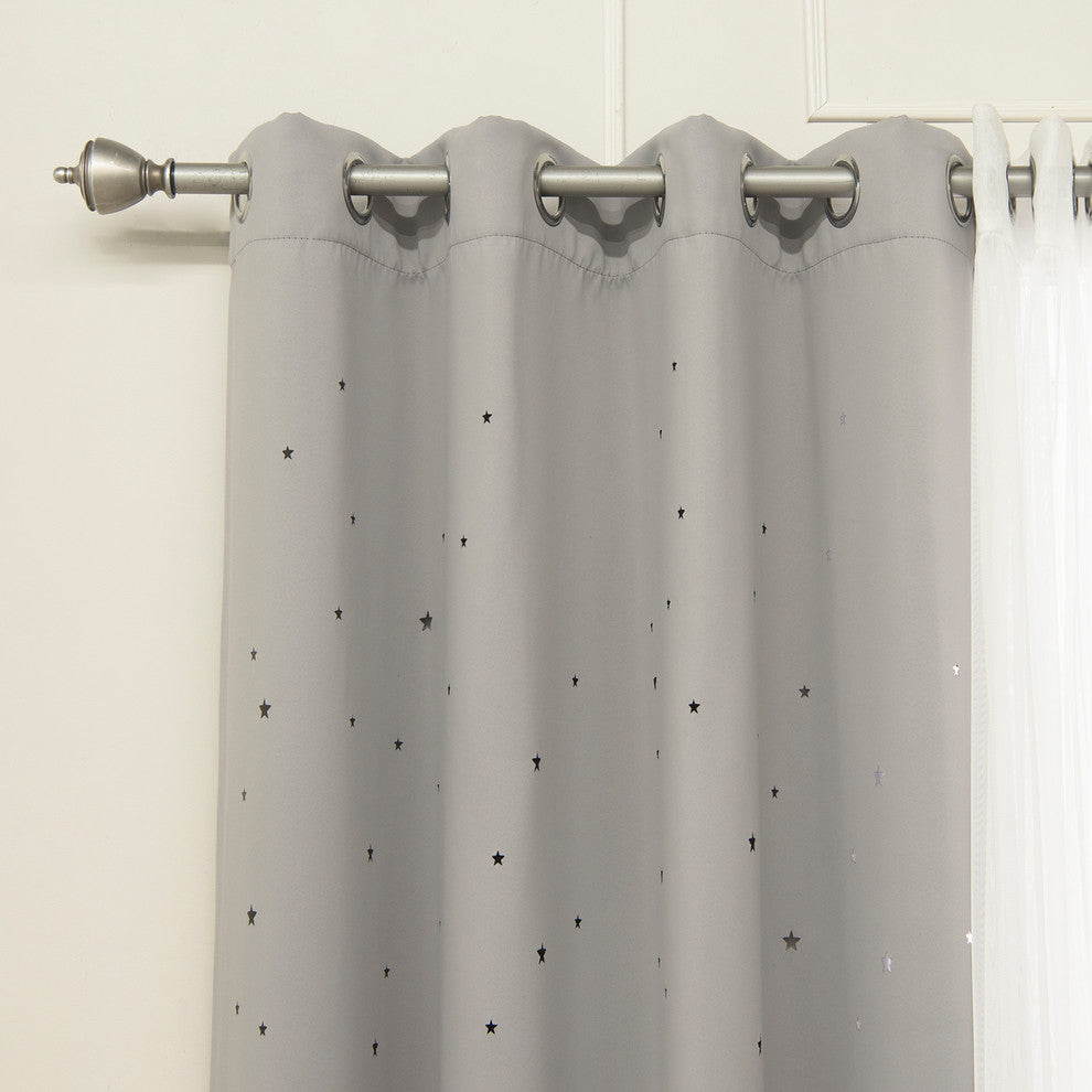 Tulle and Star Cut Out Blackout Mix and Match Curtains, Dove, 63"