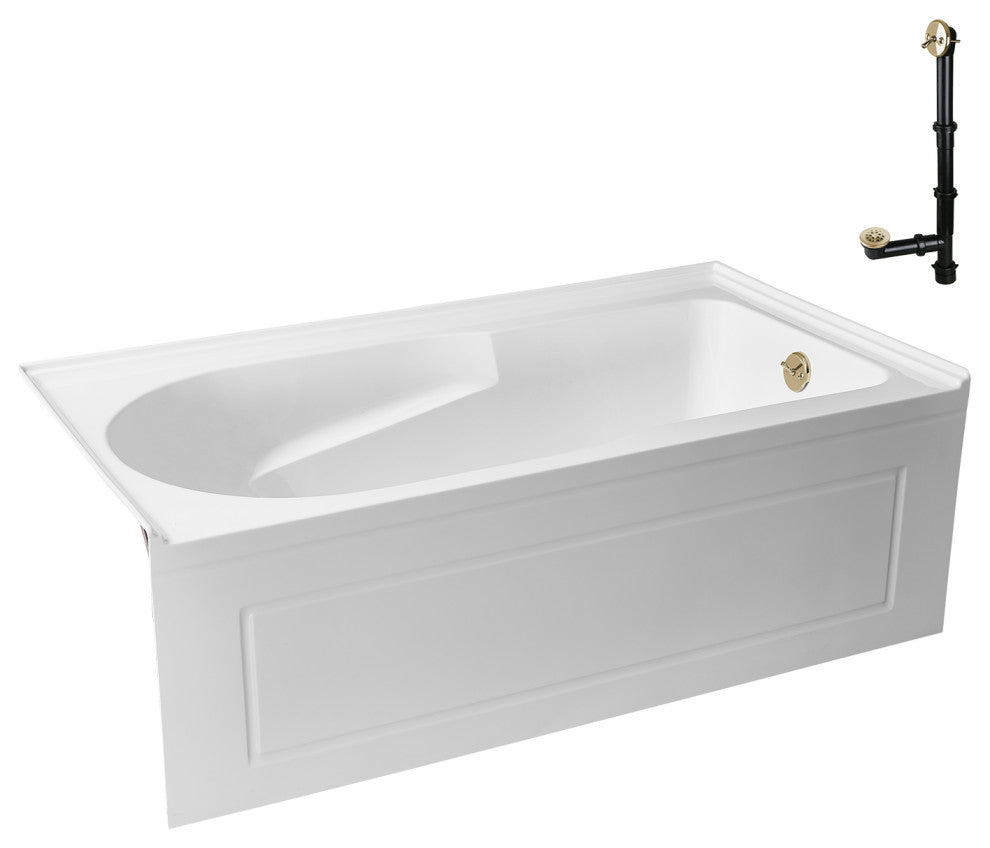 GA-309-20-PBR 60"x32" Acrylic Alcove Bathtub, Polished Brass Drain