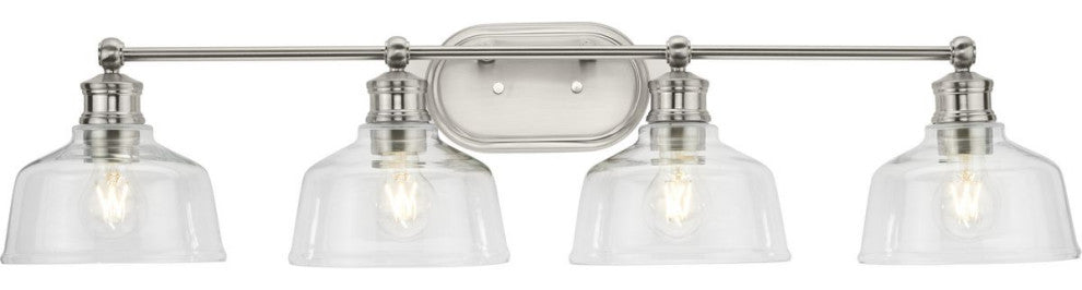 Singleton 4-Light 36" Brushed Nickel Farmhouse Vanity Light, Clear Glass Shades
