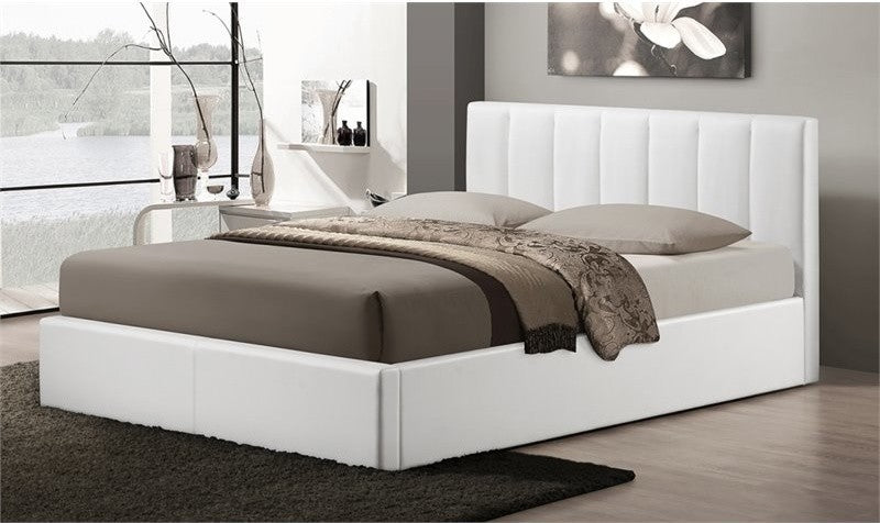 Templemore White Leather Contemporary Queen-Size Bed