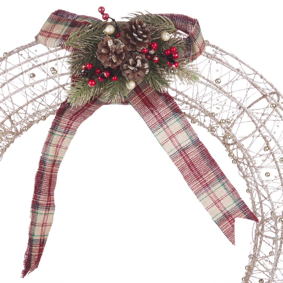 Gold Wire Christmas Wreath Hanging DÃ©cor with LED Lights