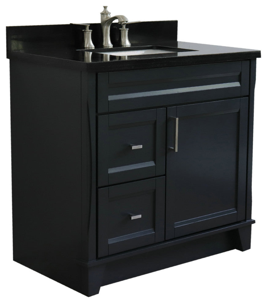 37" Single Sink Vanity, Dark Gray Finish With Black Galaxy Granite