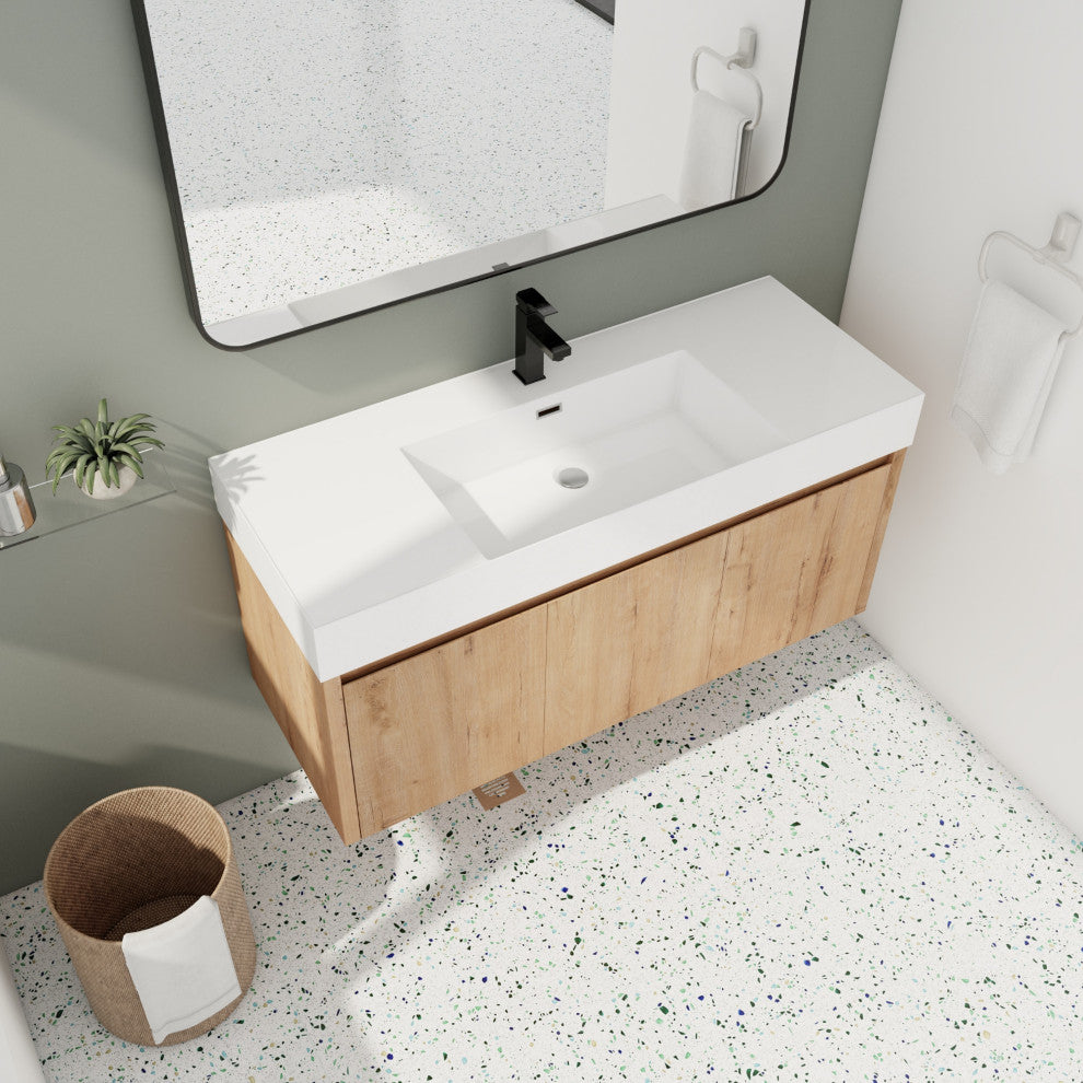 BNK Wall Mounted Bathroom Vanity With Sink Set, Brown, 48"