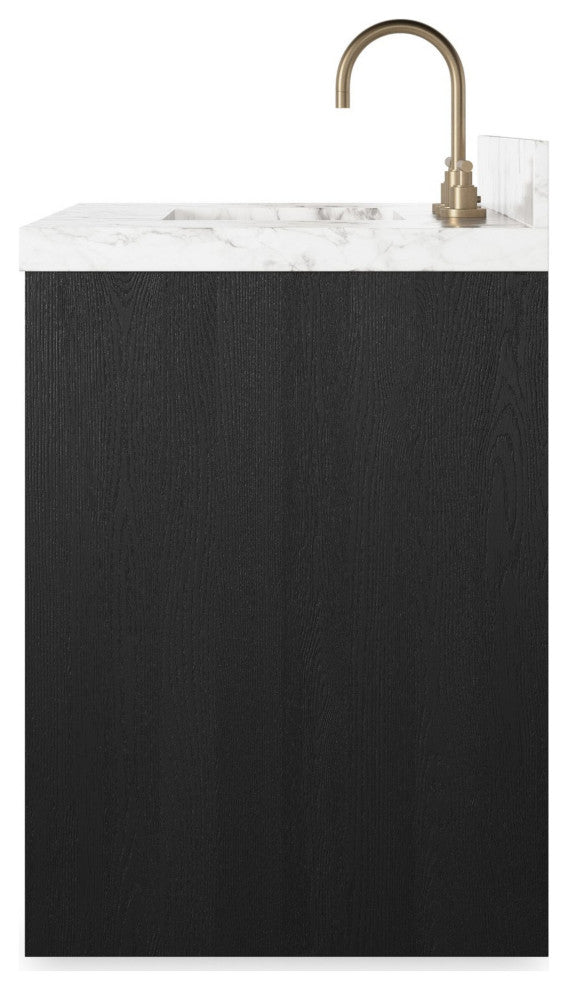 Anthem Single Vanity 36", Carrara Marble, Black Wash Oak Veneer, Brushed Brass