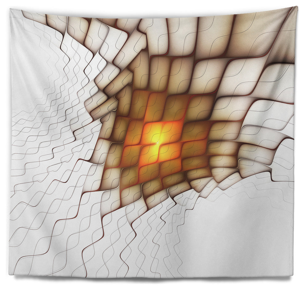 Yellow Flames on White Blocks Abstract Wall Tapestry, 80"x68"