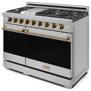 48" Professional Gas Range, Double Oven, Stainless Steel/Bronze