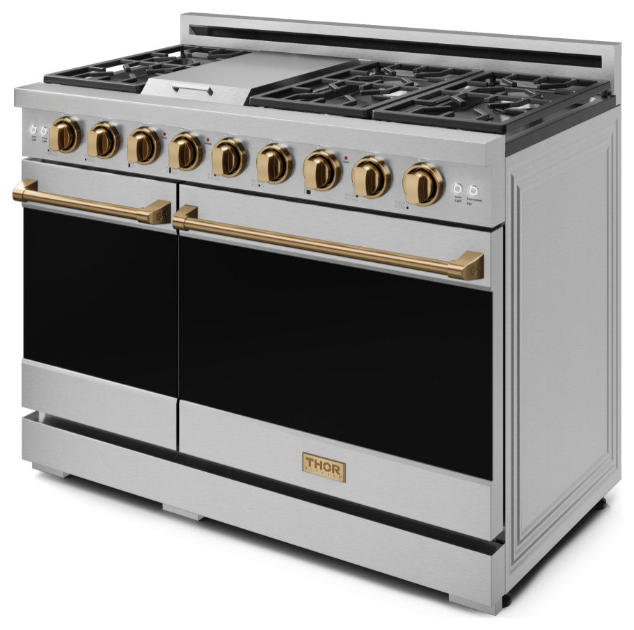 48" Professional Gas Range, Double Oven, Stainless Steel/Bronze