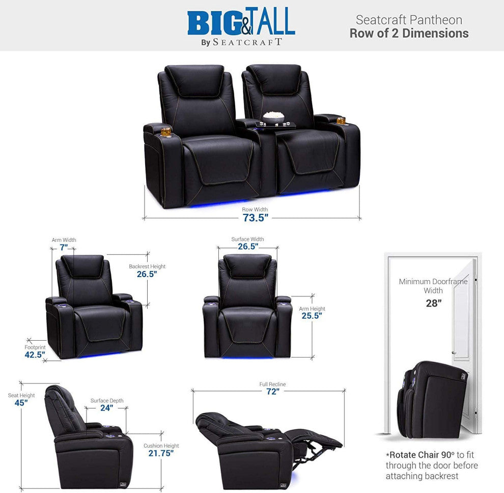 Seatcraft Pantheon Home Theater Seating, Black, Row of 2