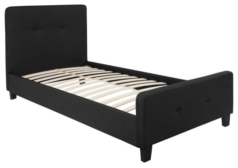 Tribeca Tufted Upholstered Platform Bed W/10 Inch Pocket Spring Mattress, Black,