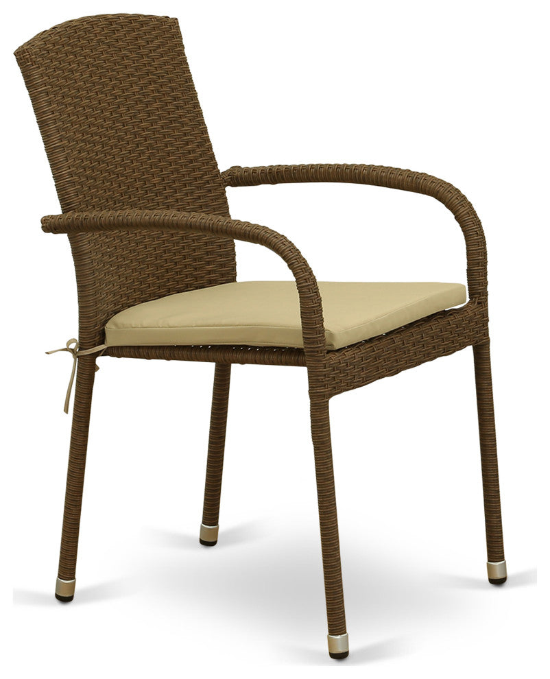 5Pc Outdoor- Brown Wicker Dining Set, Patio Table, 4 Balcony Backyard Armchair