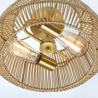 Bohemian Rattan Semi-Flush Mount Ceiling Light, 14'' W-2 Lights