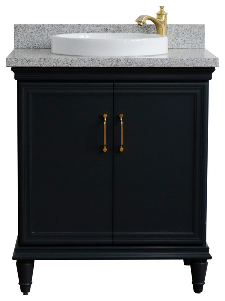 31" Single Vanity, Dark Gray Finish With Gray Granite And Round Sink