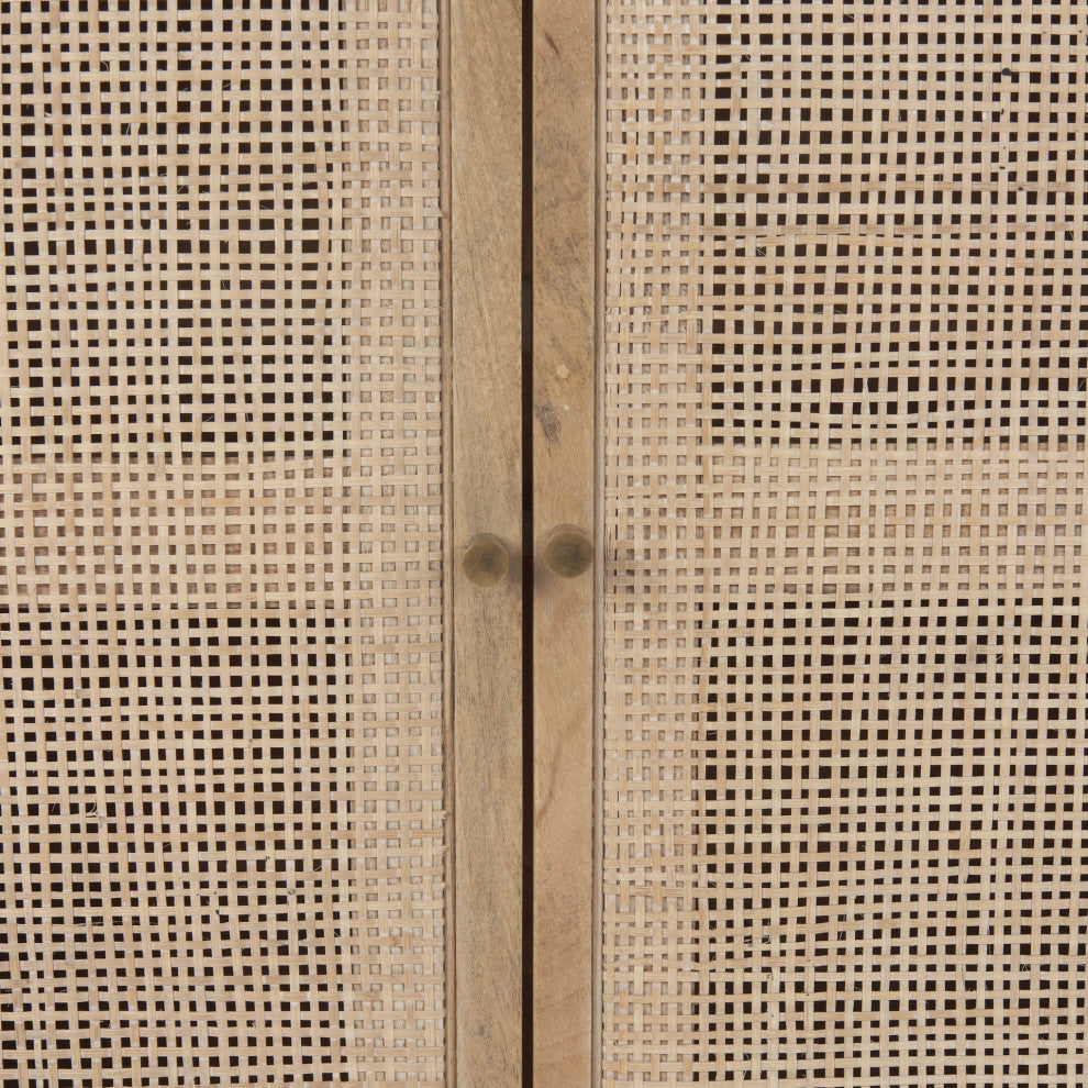Grier Light Brown Solid Wood And Cane Accent Cabinet